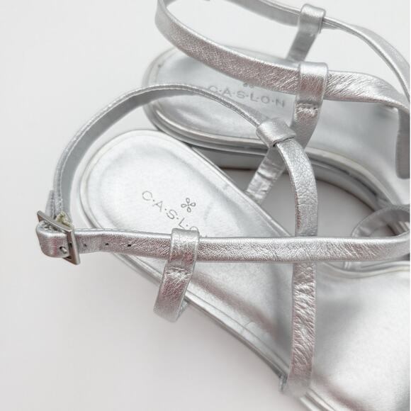 Caslon Paola Ankle Strap Wedge Sandal Women's Silver Metallic Size US8M EU39 - Picture 12 of 13